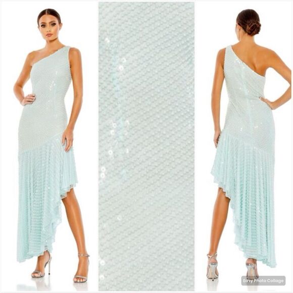 MAC DUGGAL  Blue One Shoulder Asymmetrical Hem Dress - Picture 1 of 14